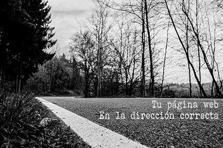 Carretera con la línea blanca marcando el camino y el lema: tu página web, en la dirección correcta.